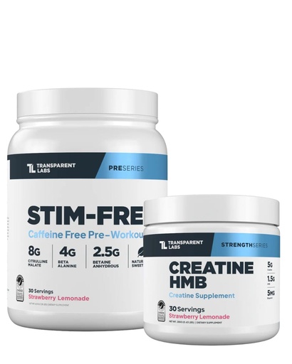 [BRSRE2QROEBGMELX] Transparent Labs Stim-Free Pre-Workout (30 Servings, Strawberry Lemonade) & Creatine HMB (30 Servings, Strawberry Lemonade)