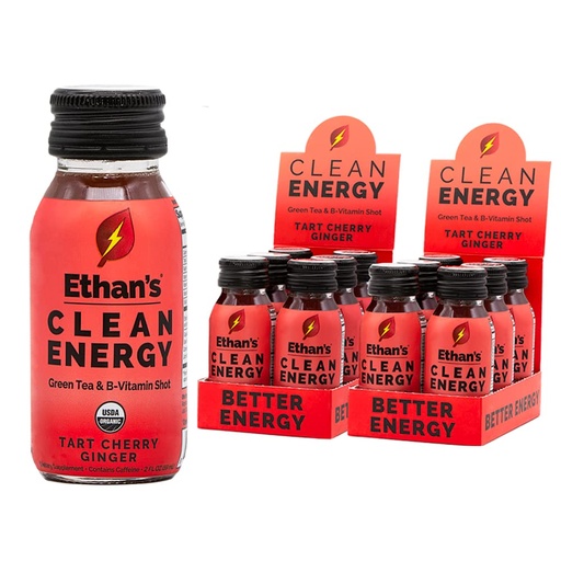 [BRSWYYITOIPRGAY3] Ethan's Organic Clean Energy Shots Tart Cherry Ginger, 12 Pack of 2oz | 150mg Caffeine | Green Tea, Guayusa, Lion's Mane & Cordyceps | Sugar-Free, Vegan, Gluten-Free, USDA Organic