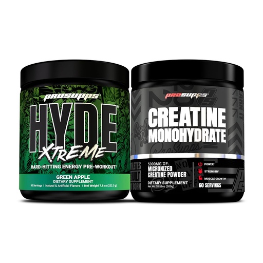 [BRSRAHAEOR6Q2E3D] PROSUPPS Hyde Xtreme Hard-Hitting Energy Pre-Workout, Green Apple, and Creatine 300 Bundle