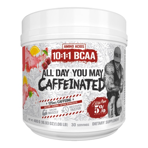 [BRSW2H3YBUHB6AL3] 5% Nutrition Rich Piana AllDayYouMay Caffeinated BCAA Energy Powder | Premium Pre Workout Amino Energy & Electrolytes | Hydration, Endurance & Recovery | 16.08 oz, 25 Servings (Fruit Punch)