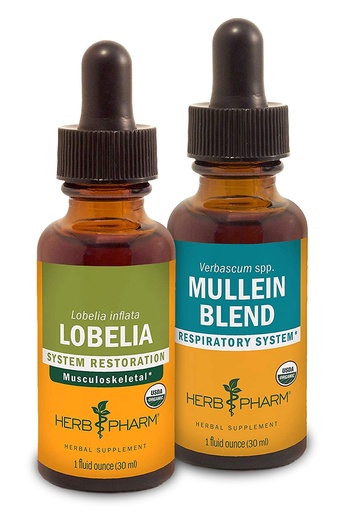 [BRSWYATRCMMRM3L7] Herb Pharm Certified Organic Lobelia Liquid Extract for Musculoskeletal System Support - 1 Ounce Certified Organic Mullein Blend Extract for Respiratory System Support - 1 Ounce