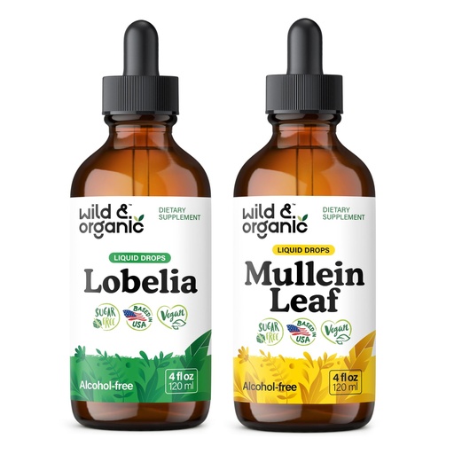 [BRSRAGANC4GRQ2AY] Wild & Organic Lobelia Tincture 4 fl oz & Mullein Tincture 4 fl oz