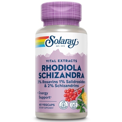 [BRSWI2YGBANWM3Y7] SOLARAY Rhodiola Schizandra - Rhodiola Rosea Extract - Energy Support and Occasional Stress Relief Supplement - Vegan, Lab Verified, 60-Day Guarantee - 60 Servings, 60 VegCaps