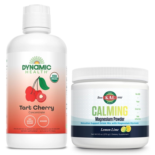 [BRSRAA37OIMRSCA4] Dynamic Health Organic Tart Cherry and KAL Calming Magnesium Powder - Unsweetened 100% Juice Concentrate and Lemon Lime Flavor Magnesium Supplement - 31 Servings, 32oz and 40 Servings, 9.5 OZ