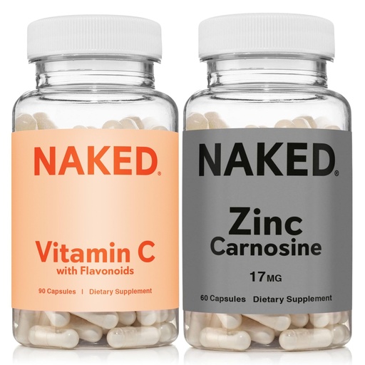 [BRSREBQDOZ7RSALH] NAKED Zinc Carnosine 17mg (60 Capsules) Vitamin C 500mg (90 Capsules) – Vegan; Non-GMO; Gluten Free; Daily Immune and Stomach Support
