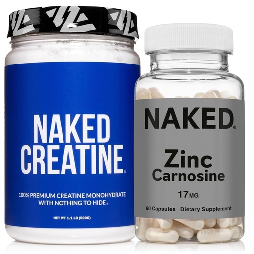 [BRSREBQBBFYGGD3P] NAKED Zinc Carnosine 17mg (60 Capsules) + NAKED Pure Micronized Creatine Monohydrate 500g (100 Servings) – Vegan; Non-GMO; Gluten Free; Soy Free