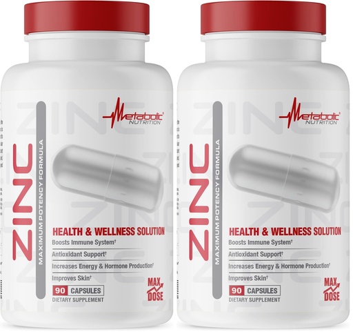 [BRSRGGQZOVYQO2DP] Zinc Supplement by Metabolic Nutrition, 75mg, 90 Zinc Capsules, Supports Immune System Function w/Zinc Oxide (Pack of 2)