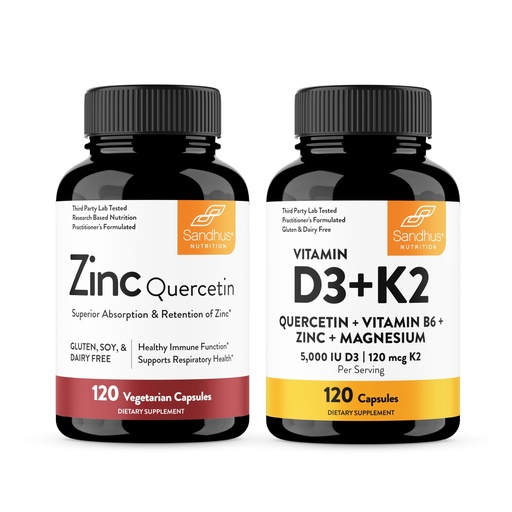 [BRSREZAYBN5AGAAY] Sandhu's Zinc Quercetin & Vitamin D3 K2 Capsules (120 Count Each) | Supports Immune, Energy, Skin & Muscle Health