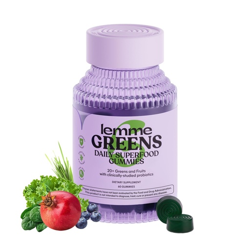 [BRSREGLROUNA2GTV] Lemme Greens Superfood Gummies w/Multi - Support Gut Health & Reduce Bloating, 20+ Organic Greens and Superfruits, Clinically Studied Probiotics, D3, B12 - Berries & Greens Flavored (60 Count)