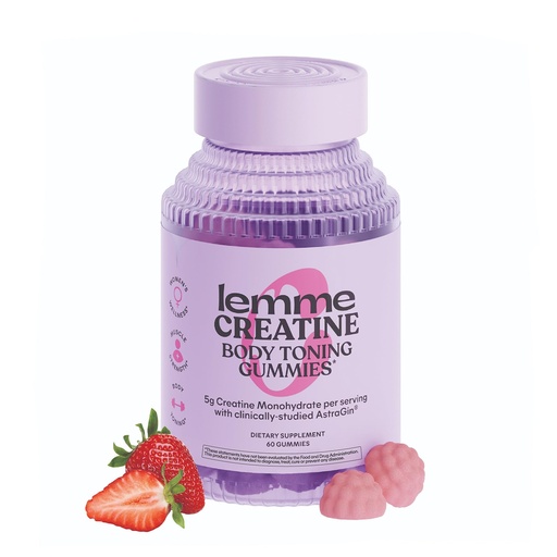[BRSRGZT4O4DQEYLP] Lemme Creatine Monohydrate Gummies for Women and Men, 5g Dose to Support Lean Muscle, Strength, Recovery, Cognitive Health, w/Ginseng for Absorption, Sour Strawberry, NSF Certified, 60 Gummies