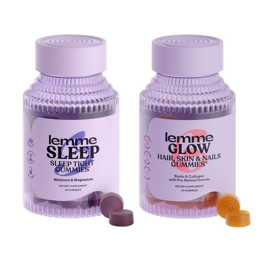 [BRSROBIZB4NWG2TU] Lemme Sleep & Glow Bundle - Sleep Gummies, a Drug-Free Nighttime Aid & Glow Biotin & Collagen Hair Gummies for Strong, Thick Hair & Reduced Shedding - Gluten/Gelatin Free, Non-GMO - 60 Ct. Each