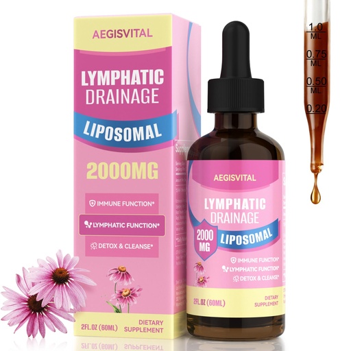 [BRSRGAQHCMFREETO] Liposomal Lymphatic Drainage Drops, Lymphatic Support with Echinacea, Dandelion, Turmeric, Burdock, Elderberry, and Calendula, Lymph System Support & Immune Health