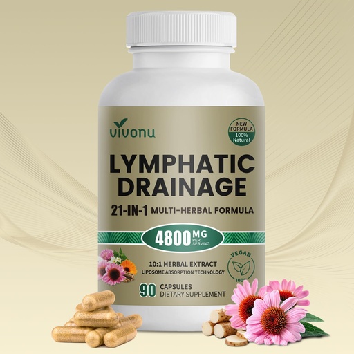 [BRSRGAYFAAFRSALK] 21-in-1 Liposome Lymphatic Drainage Supplements, 45 Day Supply, 4800mg Immune & Lymph System Support, 10:1 Concentrated Technology, Echinacea, Dandelion, Burdock, Bromelain, Calendula, 90 Capsules