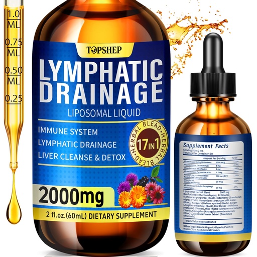 [BRSREBT2CBYAMF3X] Liposomal Lymphatic Drainage Drops 2000mg - 17-in-1 Lymphatic Support & Liver Cleanse Detox with Milk Thistle, Dandelion, Elderberry, Echinacea & Full Vitamin Complex - Lymph System Support, 2 fl oz