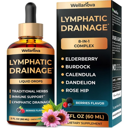 [BRSREAIFBZ6WOHQ6] Lymphatic Drainage Supplement - Organic Liquid Drops for Lymphatic Support & Detox - 8-in-1 Herbal Blend - Lymphatic Cleanse Complex with Burdock, Dandelion, Elderberry - 2 fl oz