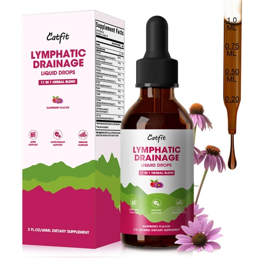 [BRSREYAHPN5QKFI6] Lymphatic Drainage Supplements Drops for Immune, Lymph System Support, Cleanse & Detox, Liver Health with Echinacea,Elderberry,Cleavers Herb,Burdock, Calendula, Non-GMO, Raspberry Flavor, 2 Fl Oz
