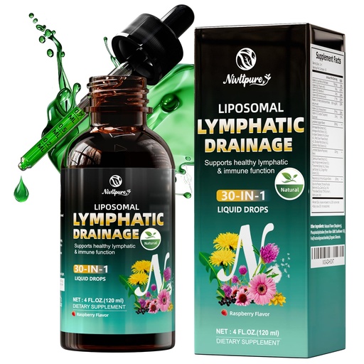 [BRSRGFIBCB5BYELD] Liposomal Lymphatic Drainage Drops, 4 fl oz – 30-in-1 Lymphatic Drainage Supplements with 23 Herbs & 7 Vitamins – Supports Lymphatic System, Immune & Liver Health – Detox Support – 60-Day Supply