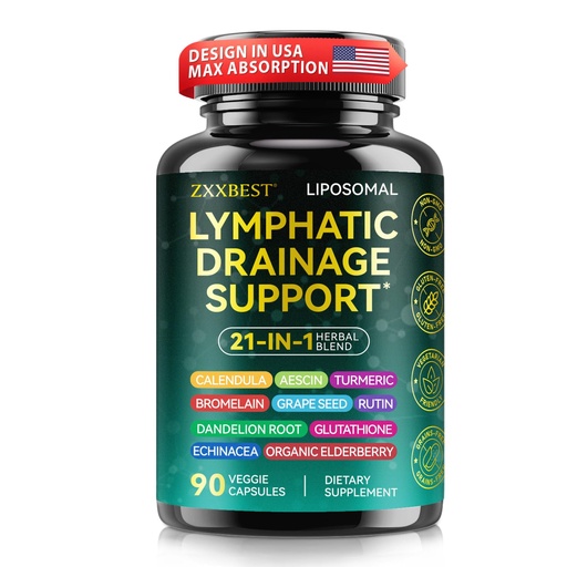 [BRSRGAIOBABAEE34] Lymphatic Drainage Supplements, Lymphatic Drainage Capsules Supplement - Wellness Complex Formula 21 in 1 - Aescia, Turmeric, Bromelain, Echinacea & More - Lymph System Support Capsule Easy Store