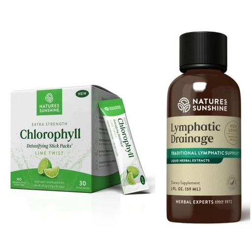 [BRSREC32C5YAEHTV] Nature's Sunshine Lymphatic Drainage & Chlorophyll Stick Packs (Lime Flavor) Bundle | Lymphatic, Detox & Immune Support | Liquid Drops + Drink Mix | Cleanse, Energize & Support Overall Wellness