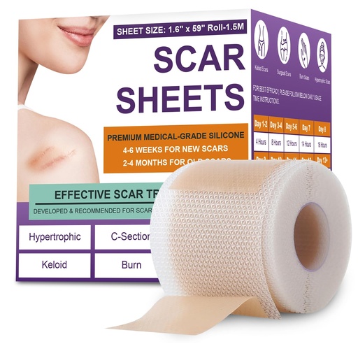 [BRSRA2QDOYNAE2TO] Silicone Scar Sheets, Medical Grade Silicone Scar Tape for Surgical, Hypertrophic, Keloid, C-Section, Burn, Old & New Scars, Reusable Professional Scars Removal Sheets (1.6"X 59" Roll-1.5M)