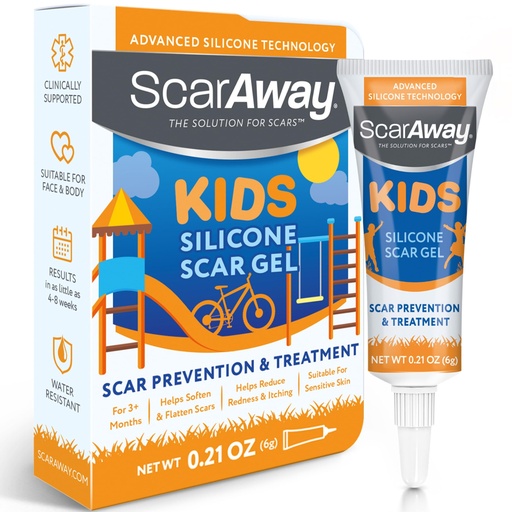 [BRSROEL2A56AO3DF] ScarAway Kids Silicone Scar Gel, 100% Medical-Grade, Helps Improve Size, Color & Texture of Hypertrophic & Keloid Scars on Face & Body from Injury, Burns & Surgery, Water Resistant, Clear, 6g
