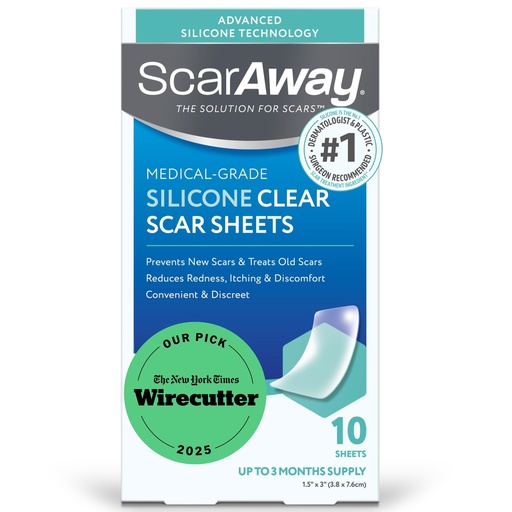 [BRSW2Y36OYCB42T6] ScarAway Advanced Clear Silicone Scar Sheets, Medical Grade Silicone Strips (1.5" x 3") Scar Treatment and Prevention for Surgical, Burn, Body, Hypertrophic & Keloid Scar Treatment, 10 Clear Sheets