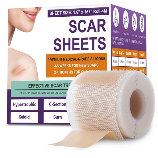 [BRSREAYLOAJRE3T5] Silicone Scar Sheets, Silicone Scar Tape, Medical Grade Silicone Scar Tape for Surgical, Hypertrophic, Keloid, C-Section, Burn, Old & New Scars, Scar Removal Treatment (1.6"X 157" Roll-4M)