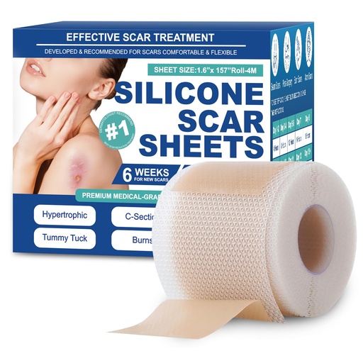 [BRSREZARDJYRMHTK] Silicone Scar Sheets, Silicone Scar Tape(1.6"x 158" Roll-4 meters), Silicone Scar Sheets for Surgical Scars, Scar Tape for Surgical, C-Section, Burn, Hypertrophic & Keloid Scars