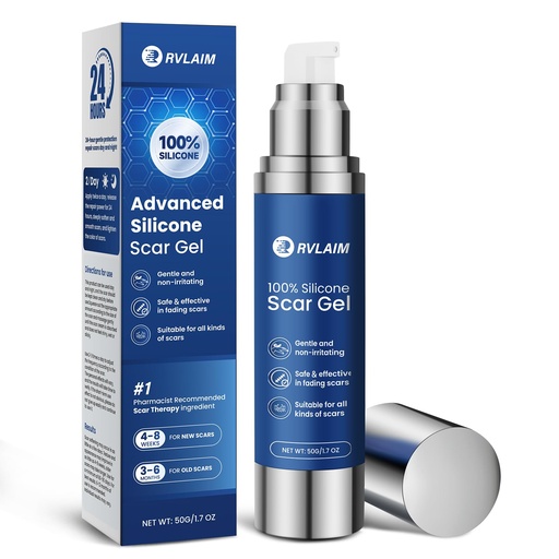 [BRSREAQNOYIGAFL7] Rvlaim 100% Silicone Scar Gel Scar Cream, Advanced Silicone Gel for Removal of Surgical, Burns, Acne Scar, Old and Recent Scars and Stretch Marks, 1.7 oz/50ml