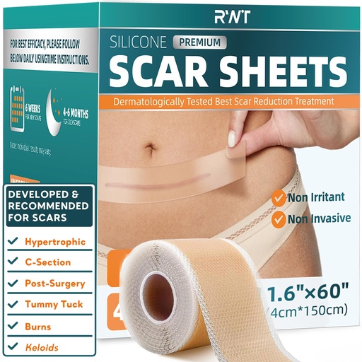 [BRSRGZI3DEBRUCD3] Silicone Scar Tape - 60" x 1.6" Roll - 1.5M, Scar Treatment for Improves Surgical, Keloid, Hypertrophic Scars - Medical Grade Reusable Silicone Scar Sheets