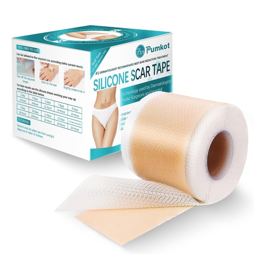 [BRSROEI3CFYRUCL4] Pumkot Silicone Scar Sheets, Silicone Scar Tape(1.6”x 60” Roll-1.5M), Medical Grade Scar Removal Away Strips for Surgical Scars, Keloid, C-Section, Burn - Stickiness Upgrade, Waterproof, Reusable