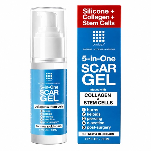 [BRSRACADCF6BOHTF] Bruizex 5-in-1 Scar Cream for Surgical Scars: Advance Silicone Gel with Collagen and Stem Cells, Keloid Scar Treatment, Removal of New and Old Scars, Piercing, Burns, C-section, After Surgery, 50g