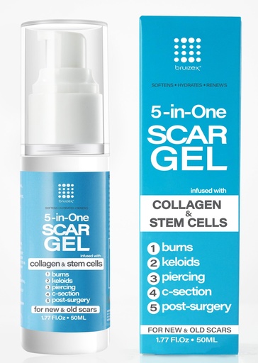 [BRSRACADCF6BOHTF] Bruizex 5-in-1 Scar Cream for Surgical Scars: Advance Silicone Gel with Collagen and Stem Cells, Keloid Scar Treatment, Removal of New and Old Scars, Piercing, Burns, C-section, After Surgery, 50g