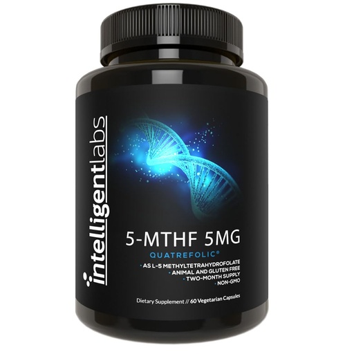 [BRSWKHDZCIPWY3D6] Intelligent Labs 5-MTHF L-5 Methylfolate Supplement Activated Folic Acid Supplement as Quatrefolic - Methyl Folate for MTHFR 120 Capsules - 60 Days Supply, 5mg = 5000mcg Methylfolate