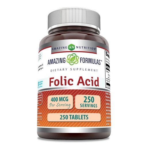 [BRSROGQ6BMFB4332] Amazing Formulas Folic Acid (Vitamin B9) 400 mcg | Tablets Supplement | Non-GMO | Gluten Free | Made in USA (1 Pack, 250 Count)