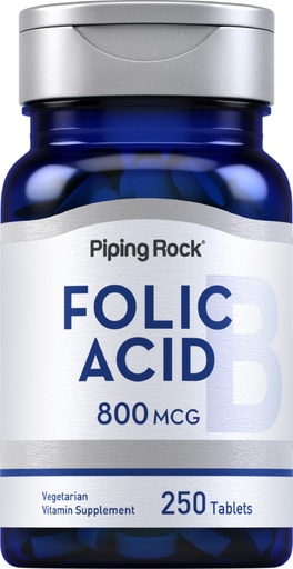 [BRSRMZQLCN5QEF3J] Piping Rock Folic Acid Supplement for Women and Men | 800 mcg | 250 Tablets | Maximum Strength Folate | Vegetarian, Non-GMO, Gluten Free