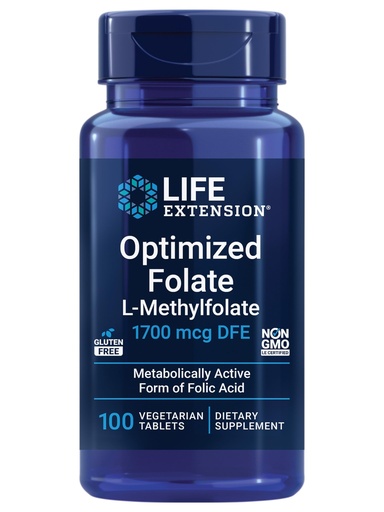 [BRSWIBYNOMAAIADY] Life Extension Optimized Folate – L-methylfolate – Heart & Brain Support, Healthy Homocysteine Levels – Non-GMO, Gluten-Free, Vegetarian – 1700 mcg DFE, 100 Vegetarian Tablets