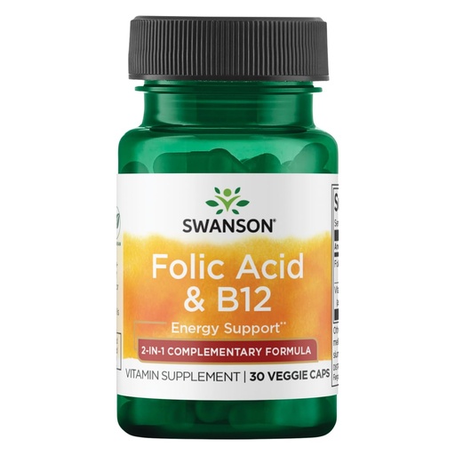 [BRSWIZQDO54BK2TC] Swanson Folic Acid & Vitamin B-12 30 Veg Capsules