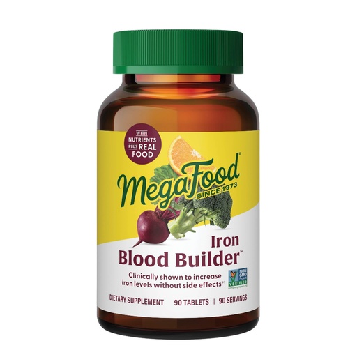 [BRSWIYQPO4JQMGTO] MegaFood Blood Builder Iron Supplement for Women & Men - Increase Iron Levels Without Side Effects - Combats Fatigue - with Vitamin B12, Folic Acid & Vitamin C for Absorption - Vegan - 90 Tablets