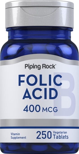 [BRSRAYADPMCAYET4] Piping Rock Folic Acid | 400mcg | 250 Vegetarian Tablets | Non-GMO, Gluten Free Supplement