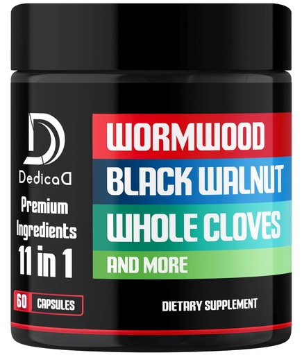 [BRSROBLQOYIBM2DH] DEDICAD Wormwood Capsules Supplement - Extracted from Black Walnut, Cloves, Turmeric, Apple, Berberine HCl & More - 11 Ingredients Combined for Immune System, Body Management - 60 Capsules