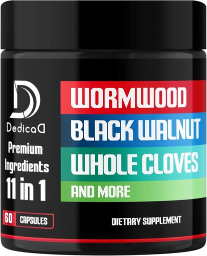[BRSROBLQOYIBM2DH] Wormwood Capsules Supplement - Extracted from Black Walnut, Cloves, Turmeric, Apple, Berberine HCl &amp; Más - 11 Ingredientes Combinados para Immune System, Body Management - 60 cápsulas