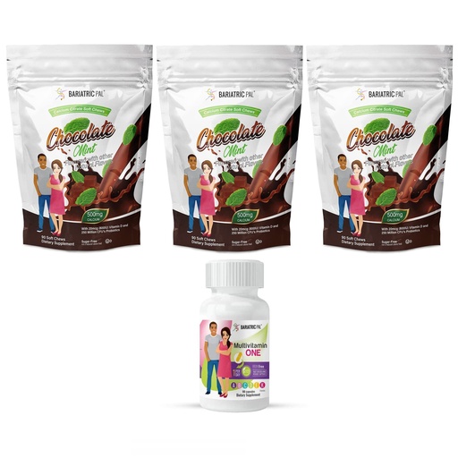 [BRSW2HD5OAIBGG3U] BariatricPal 90-Day Bariatric Vitamin Bundle (Multivitamin ONE "1 per Day!" Iron-Free Capsule and Calcium Citrate Soft Chews 500mg with Probiotics - Chocolate Mint)