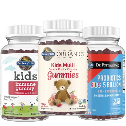 [BRSRMAIFAUIAKFLD] Garden of Life Kids Gummies Bundle: Organics Kids Multivitamin – Fruit, 120 Count + Kids Immune Gummy – Cherry, 60ct + Dr. Formulated Kids Probiotic 5 Billion CFU & D3 – Strawberry, 60 Gummies