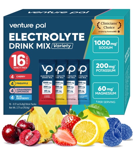 [BRSREGIHOAJQAG3H] Venture Pal High Sodium Sugar Free Electrolytes Powder Packet, Zero Calories Hydration Packets with Vitamin, Sodium, Potassium & Magnesium, Electrolyte Drink Mix, Vegan, Keto Friendly, 16 Count