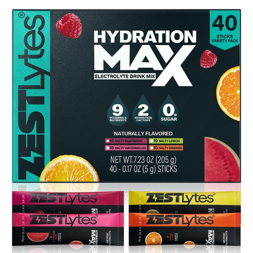 [BRSREHA6BZ7BYEYZ] 40 Sticks Sport Hydration Sugar Free Electrolyte Packets, High Sodium Low Calorie Electrolyte Powder Drink Mix, Liquid Daily IV Flavors | Salty Watermelon Raspberry Lemon Orange