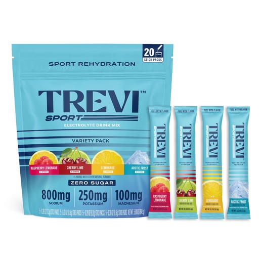 [BRSRGFAZOB5RO3LF] TREVI™ Sport Electrolytes Powder Packets Sugar Free - 800mg Sodium - 250mg Potassium - 100mg Magnesium - Water Drink Mix Rehydration Essentials - 20 Count - Variety Pack