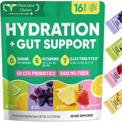 [BRSREGIEAANBSHTJ] Venture Pal 2-in-1 Hydration Packets + Gut Health Electrolytes Powder - 7 Electrolytes & 5 Vitamins, Probiotics - Sugar Free Liquid Daily IV Drink Mix for Dehydration Relief | Non-GMO | 16 Sticks