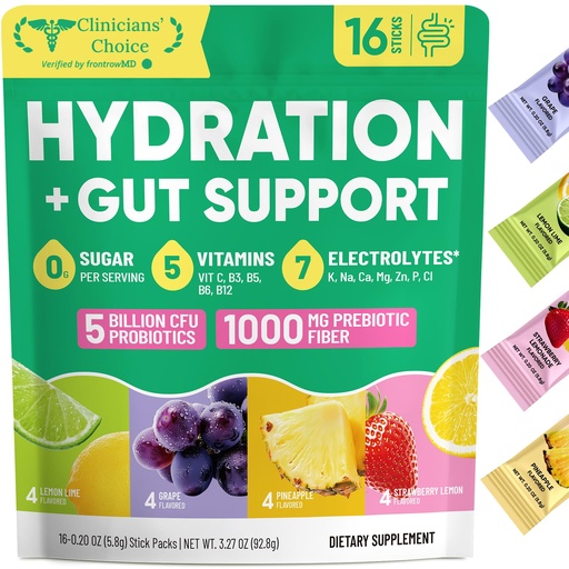 [BRSREGIEAANBSHTJ] Venture Pal 2-in-1 Hydration Packets + Gut Health Electrolytes Powder - 7 Electrolytes & 5 Vitamins, Probiotics - Sugar Free Liquid Daily IV Drink Mix for Dehydration Relief | Non-GMO | 16 Sticks