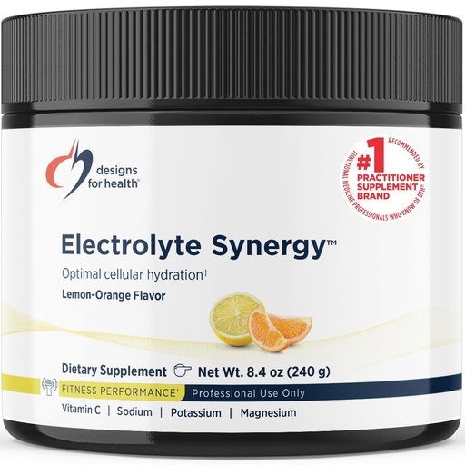 [BRSWIAACAQBBODI3] Designs for Health Electrolyte Synergy Powder - Hydration Support Drink Mix Powder Supplement with Vitamin C, D-Ribose + Antioxidants - Natural Lemon-Orange Flavor (30 Servings / 240g)